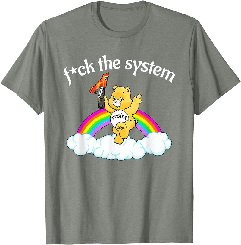 Fck The System Funny Bear Quote Fck The System Funny Bear Design T-Shirt - Olive Heather
