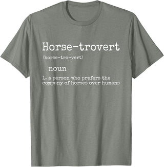 Horse By Design Tee Company Horse Gifts for Women Men Funny Equestrian Horse-trovert T-Shirt - Olive Heather
