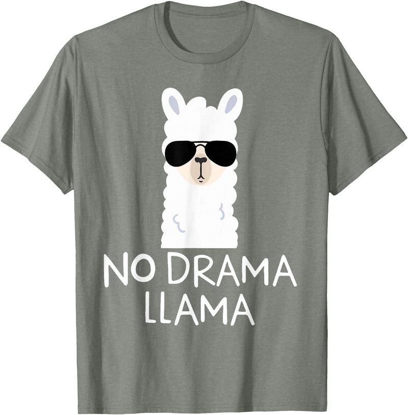 No Drama No Pob-Llama Alpaca Gifts No Drama Llama Alpaca with Sunglasses Llama Lovers Gift T-Shirt - Olive Heather