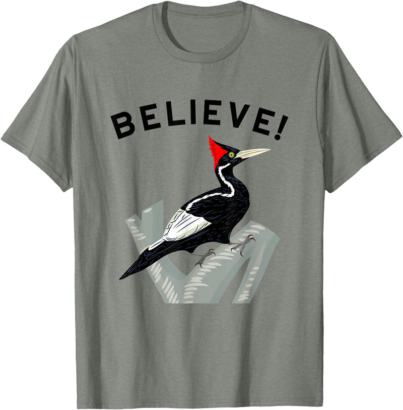 Birdwatching Gifts for Birders Endangered Ivory-Billed Woodpecker T-Shirt - Olive Heather