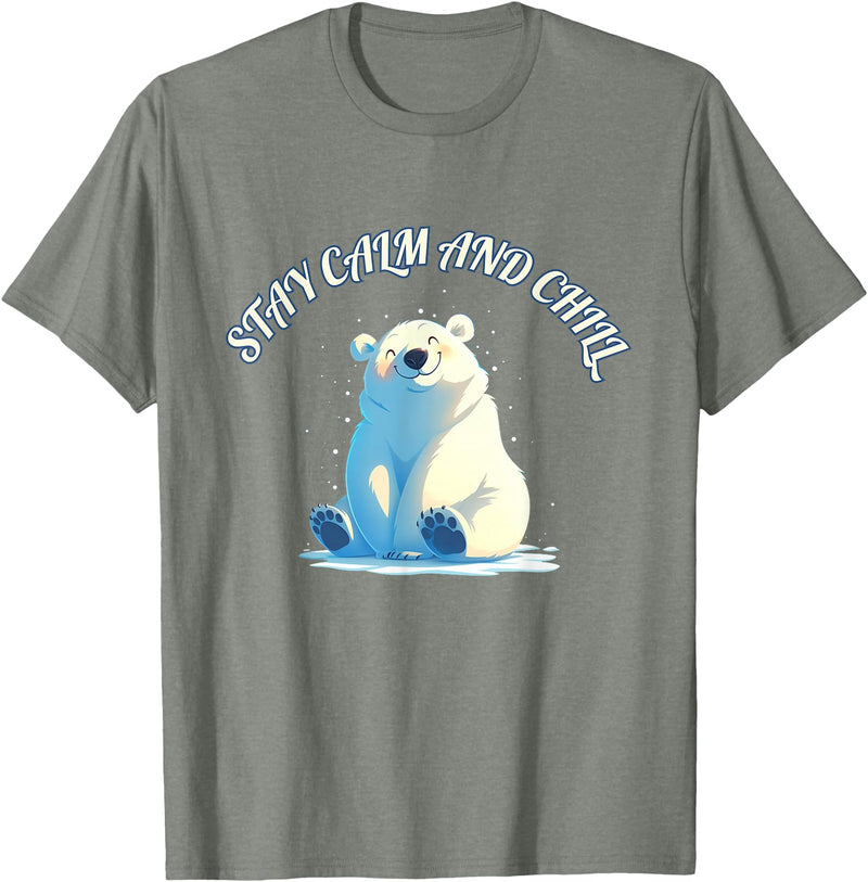 Relaxing Stress Free Designs Stay Calm Chill Out Polar Bear T-Shirt - Olive Heather