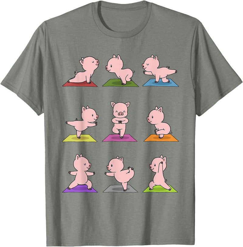 Sporty Animals & Meditating Pets Pig Yoga T-Shirt Funny Piglets In Yoga Poses Sports Tee T-Shirt - Olive Heather