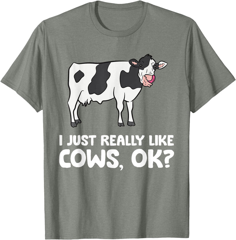 Funny Cow Lover Gifts I Just Like Cows Ok Animal Farmer Love Cows T-Shirt - Olive Heather