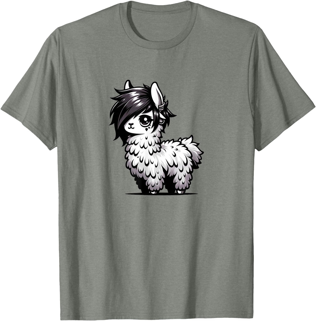 Emo Llama Tees Cute Emo Llama Kawaii Kids Boys Girls T-Shirt - Olive Heather