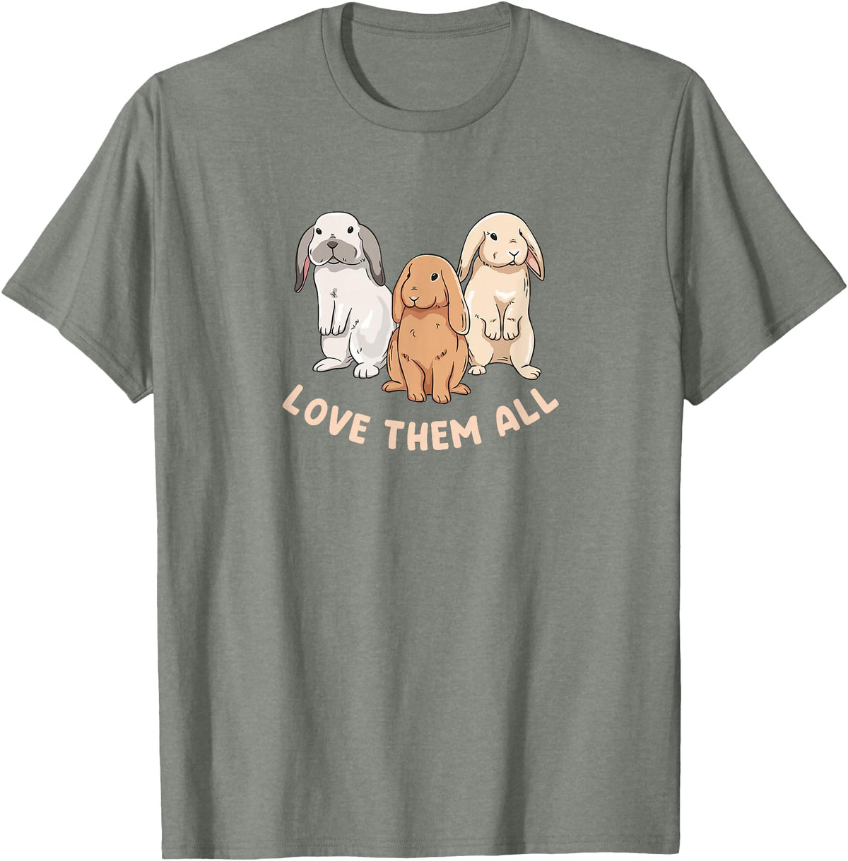 3 Cute Lop Bunnies Love Design for Bunny Owners T-Shirt in Olive Heather