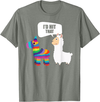 VepaDesigns Cinco De Mayo Shirt Mexican Gift Llama Id Hit That Pinata Mexican Funny Cinco de Mayo Gift T-Shirt - Olive Heather