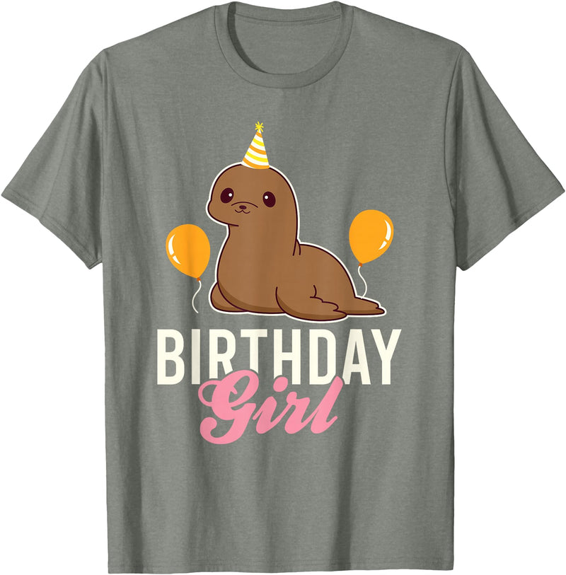 Cute Sea Lion Ocean Lovers Clothing Cute Sea Lion Birthday Girl T-Shirt - Olive Heather