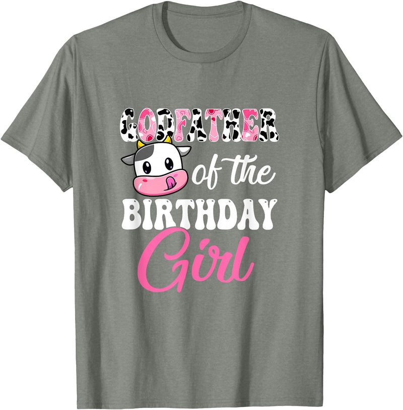 Vintage Retro Birthday Godfather Of The Birthday Girl Farm Cow 1St Birthday Girl T-Shirt - Olive Heather