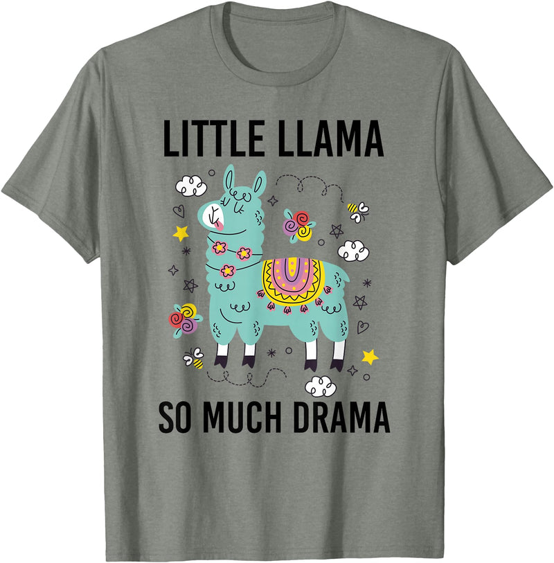 Llama Shirt Kids Boys Toddler Little Llama So Much Drama T-Shirt - Olive Heather