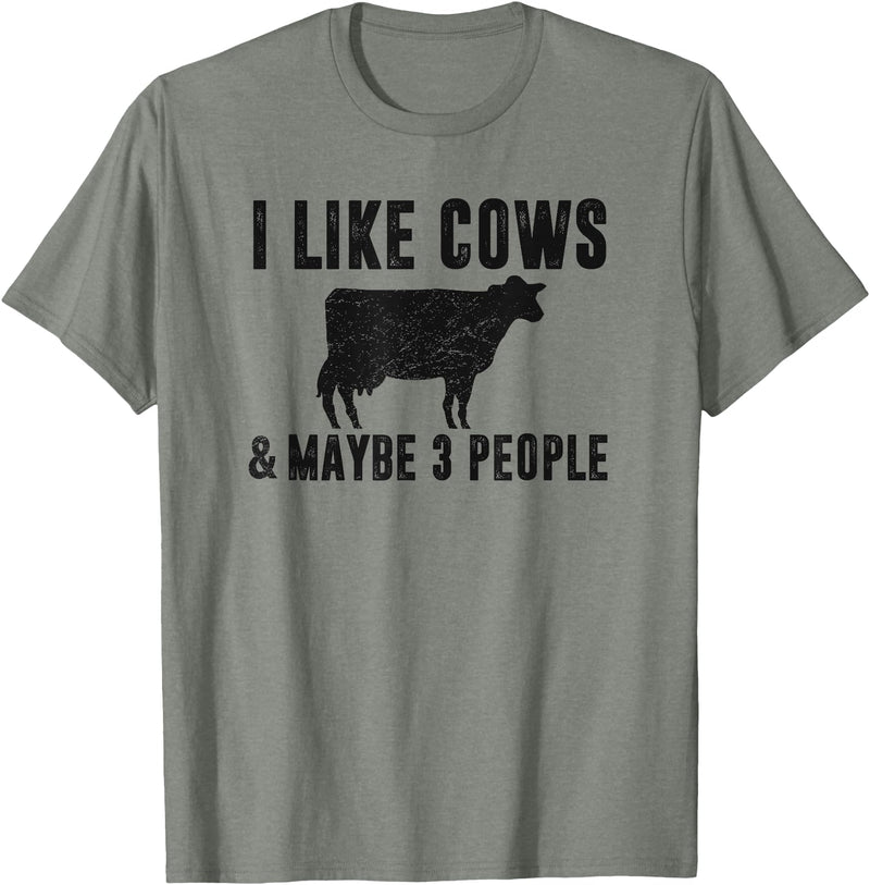 Funny Cow Lover Farmer Gifts Women Girls I Like Cows & Maybe 3 People Funny Quote Dairy Cow Graphic T-Shirt - Olive Heather