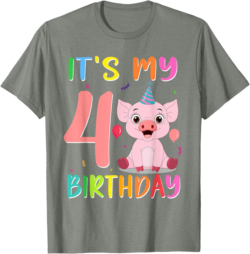 Pig Lover Shirt Farm Birthday Boy Girl Gift It’s My 4th Birthday Pig for Pig Lover 4 Year Old T-Shirt - Olive Heather