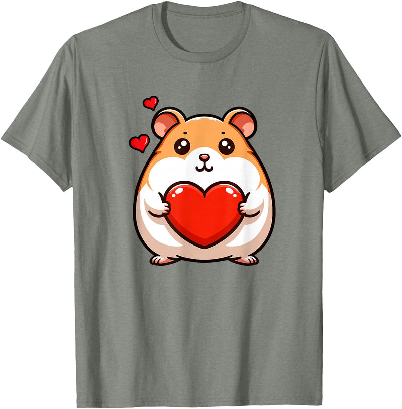 Cute Hamster Funny Valentines Heart Lover Men Women Kids T-Shirt - Olive Heather