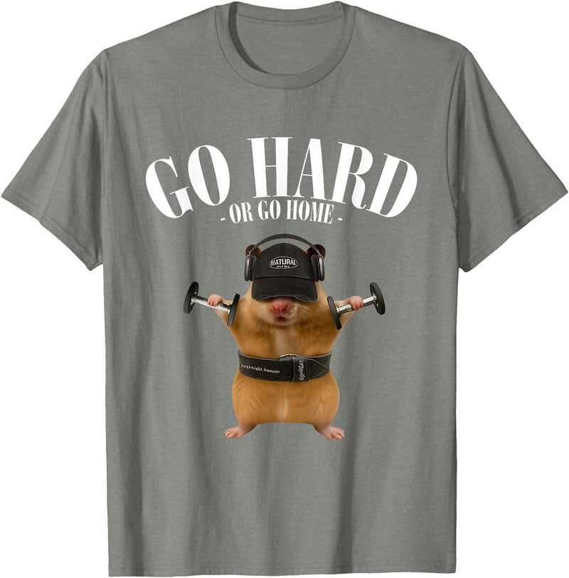 Hamster Deadlift Training Funny Cute Rat Weightlifting Meme T-Shirt - Olive Heather