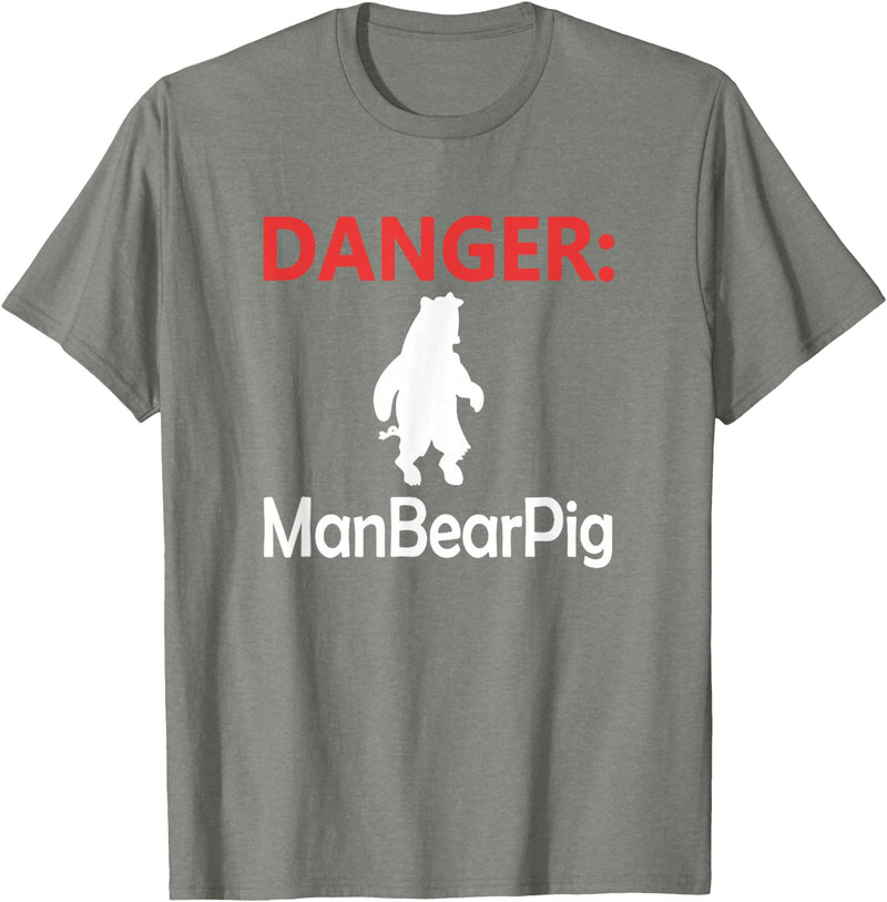 Funny Tees Danger Man Bear Pig T-Shirt - Olive Heather