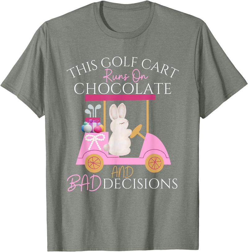Golf Golfer Easter Eggs Bunny Rabbit Golf Cart Matching T-Shirt in Olive Heather