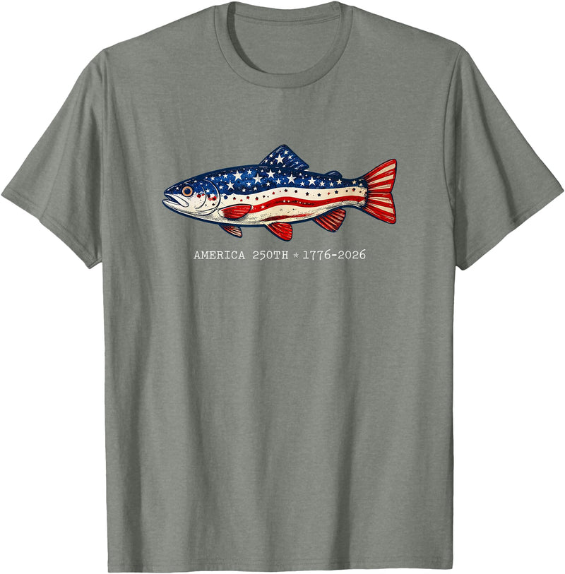 Fisherman 250th American Birthday US Flag tee 250 America Years 1776 2026 Fishing USA Flag 250th Birthday T-Shirt - Olive Heather
