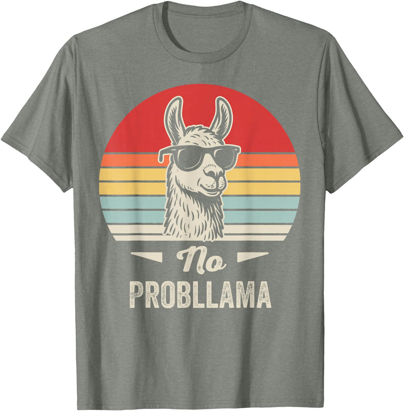 Retro Llama Humor No Drama Vintage Vibes No Probllama Retro Llama Humor Design T-Shirt - Olive Heather