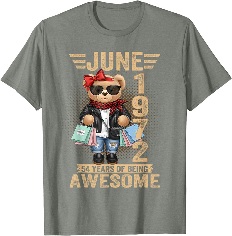 June Cute Teddy Bear birthday gifts for women 54 Year Old June 1972 Teddy Bear 54th Birthday Women T-Shirt - Olive Heather