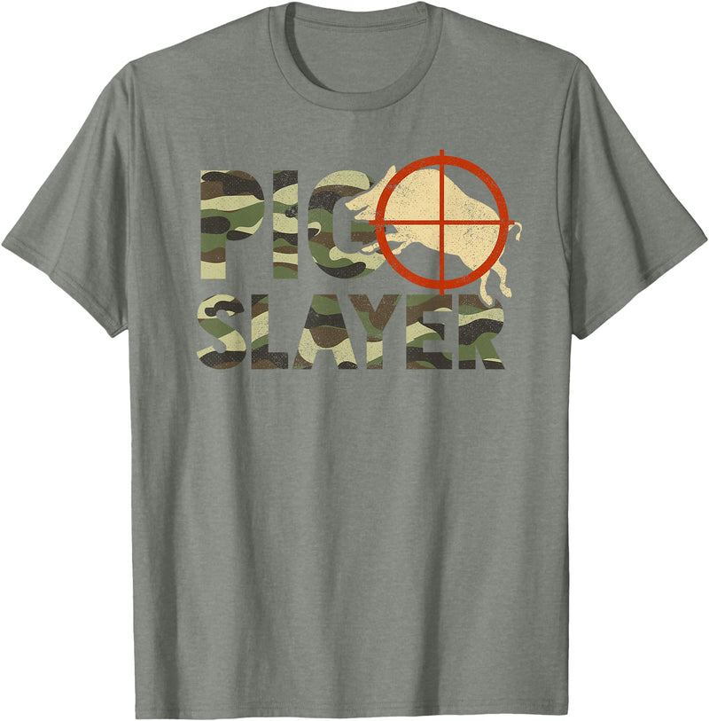 Funny Boar Hunting Clothing Pig Slayer Camo Funny Hog Hunting T-Shirt - Olive Heather