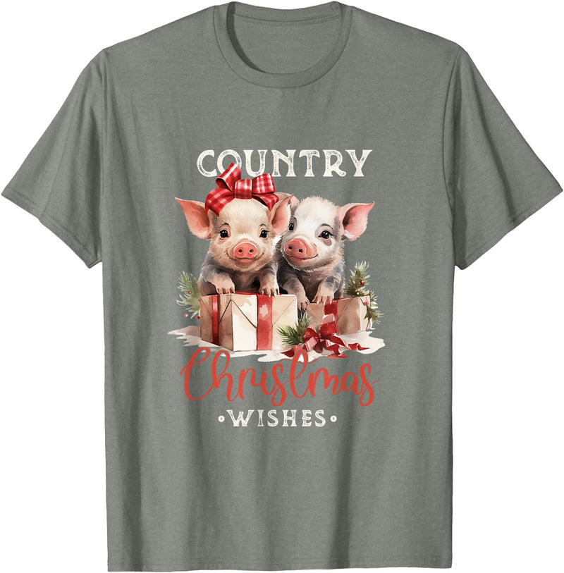 Retro funny Farmer shirt pig Christmas tee Christmas Pig Merry Pigmas Pig Lover T-Shirt - Olive Heather