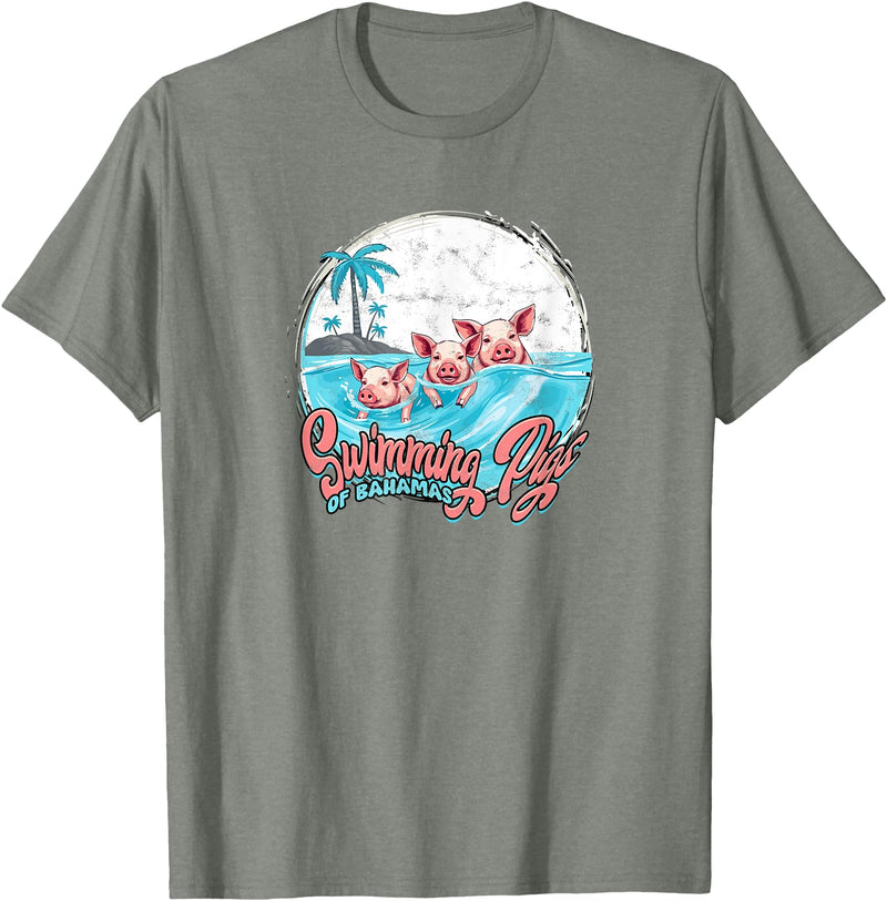 Bahamas Beach Fan Swimming Pigs Bahamas - Fun T-Shirt - Olive Heather