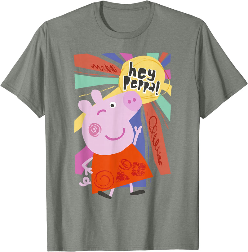 Peppa Pig Hey Peppa Colorful Sunshine Striking Pose Portrait T-Shirt - Olive Heather