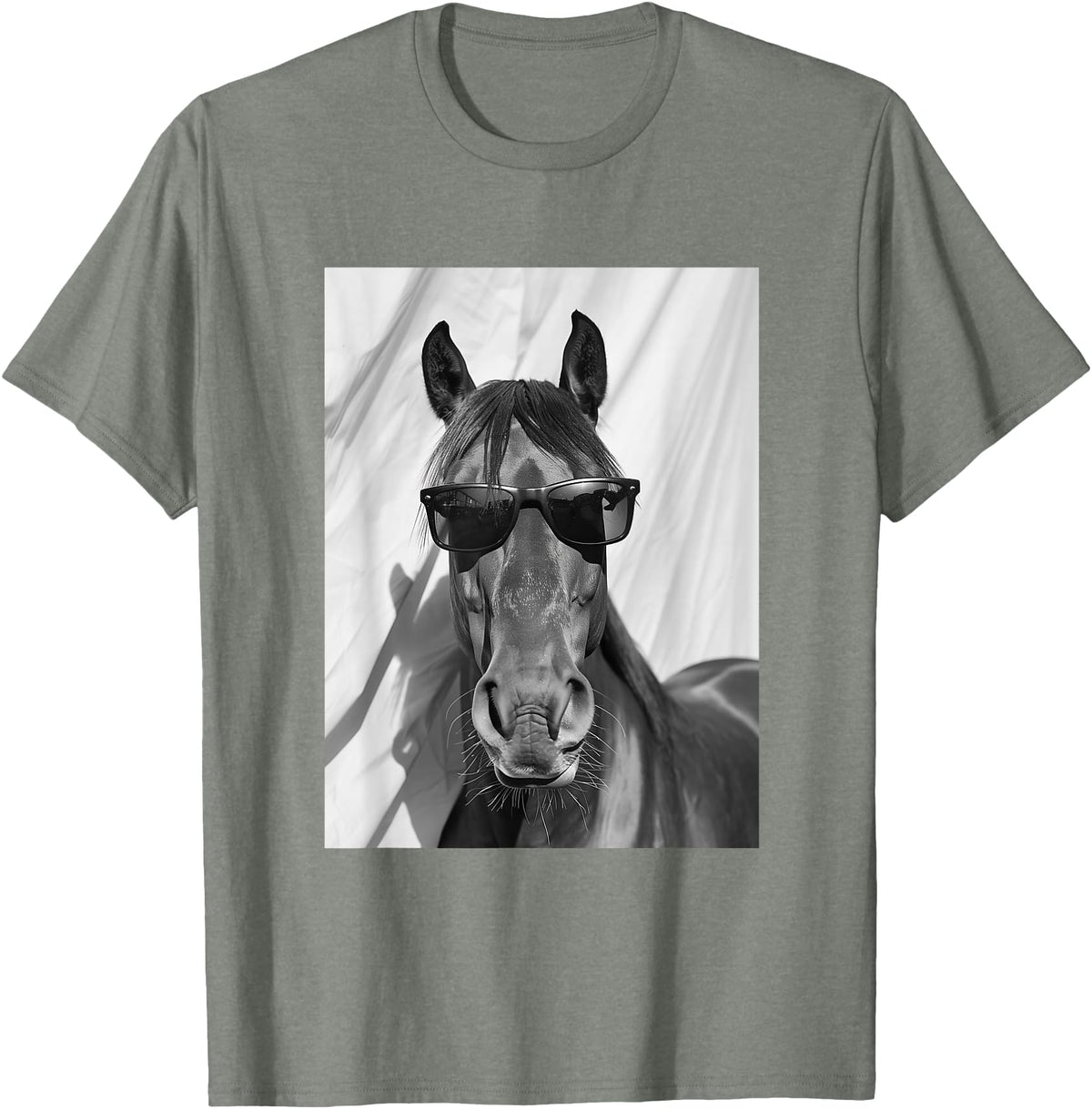 Funny Animal Photography Clothing Co. Cute Horse with Sunglasses Farm Animal Photo Booth T-Shirt - Olive Heather