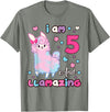 Llamazing Birthday Girl Llama Family BW Art Llama I Am Five and Llamazing 5 Years Old 5th Birthday Girl T-Shirt - Olive Heather