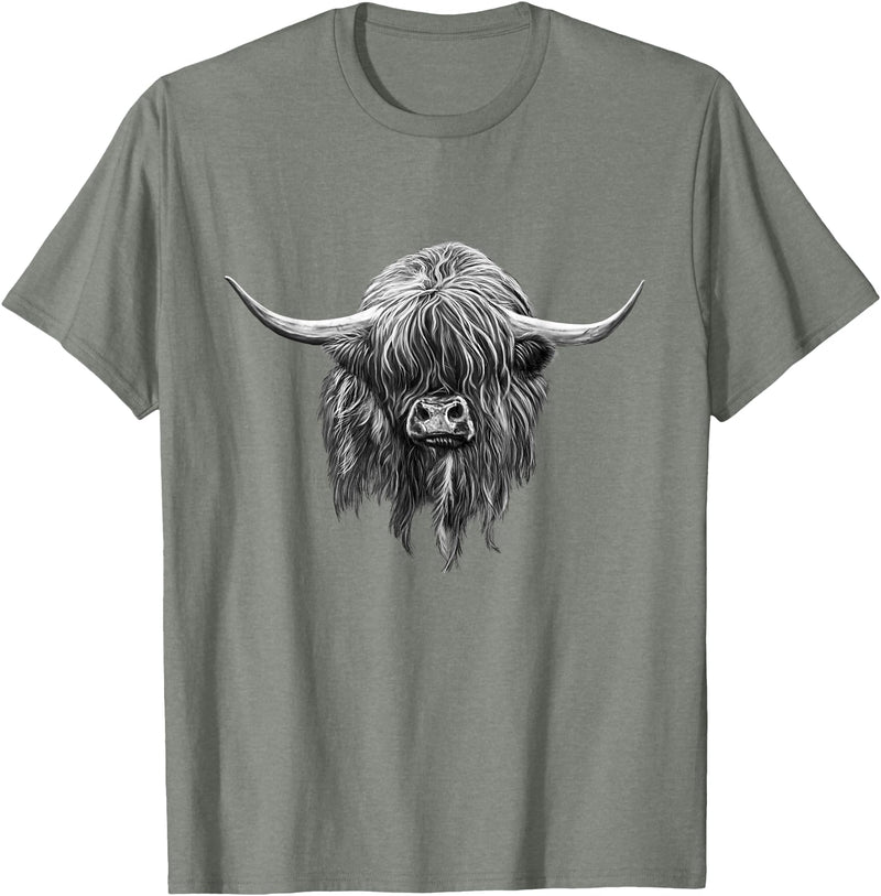 Scottish Highland Cows by brodyquixote Hamish The Scottish Highland Cow Portrait T-Shirt - Olive Heather