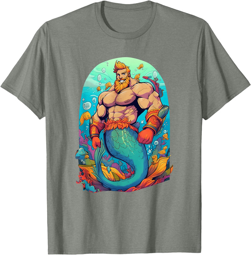 Gay Pride Merman Bear Muscle Daddy Hunk Mermaid LGBTQ Transgender Gay Muscle Dad Bear Mermaid Gay Merman T-Shirt - Olive Heather