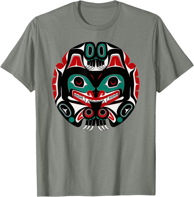 Tribal America Alaska Native American Art Tlingit Eagle Tribal Bear Clan T-Shirt - Olive Heather