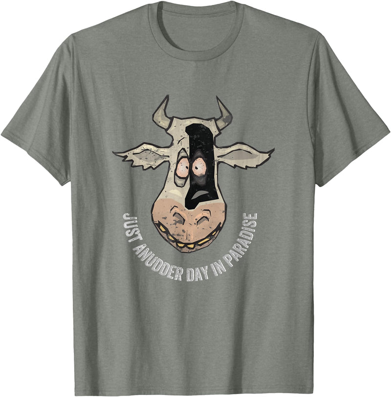 Outstanding in the Field Just Anudder Day in Paradise Funny Cow Farmer Dairy T-Shirt - Olive Heather