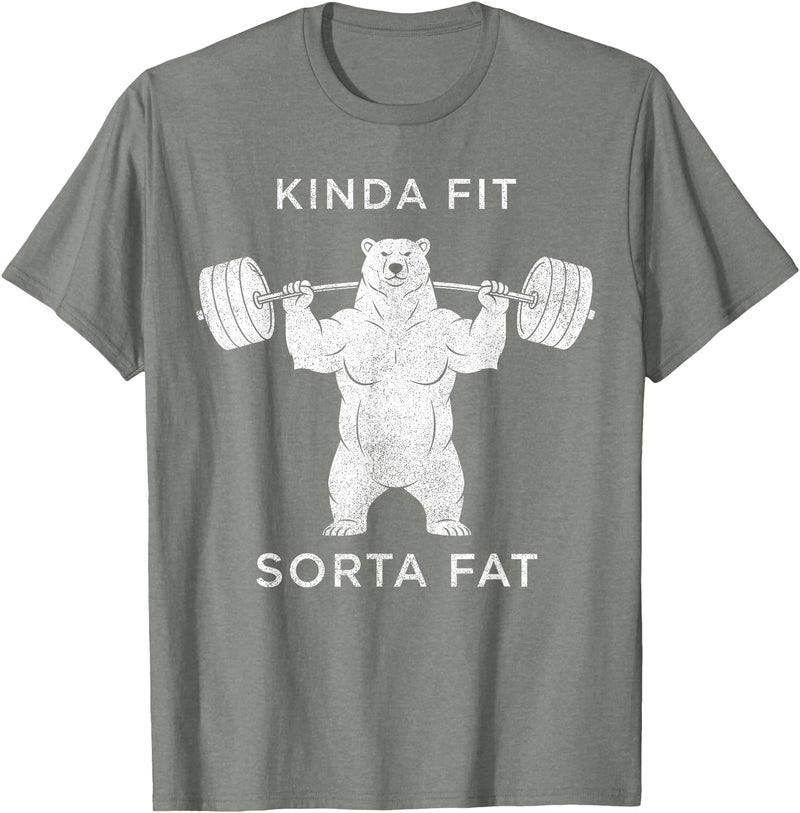 Polar Bear Funny Gym Guy Gifts Powerlifting Fat Guy Shirt, for Men Kinda Fit Sorta Fat Bear T-Shirt - Olive Heather