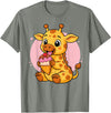 Funny Cute Giraffe Ice Cream Kawaii Design Giraffe Eating Ice Cream Graphic Boys Girls Giraffe Lover T-Shirt - Olive Heather