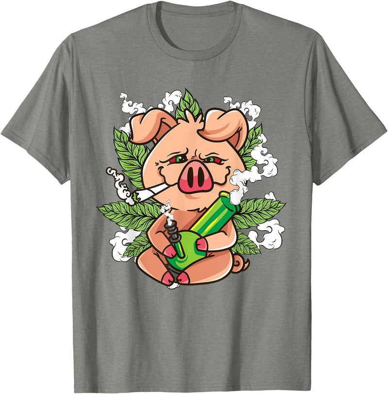 Weed Lover Gifts Funny Pot Smoker Gifts Pig Lover Pig Smoking Joint Holding Weed Bong Pig Marijuana T-Shirt - Olive Heather