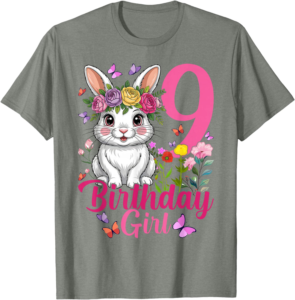 9th Birthday Rabbit Bunny Nine Finally 9 Birthday Bunny T-Shirt in Olive Heather