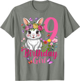 9th Birthday Rabbit Bunny Nine Finally 9 Birthday Bunny T-Shirt in Olive Heather
