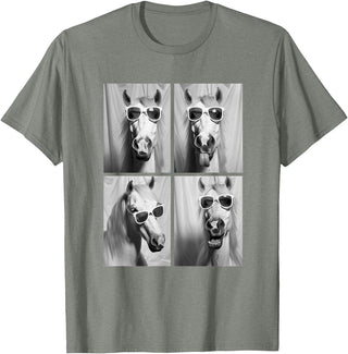 Funny Animal Photography Clothing Co. Cute Horses with Sunglasses Hipster Photo Booth Memes T-Shirt - Olive Heather