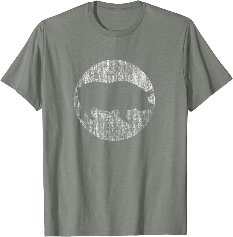 Vintage Pig Shirts - Distressed Pig Animal Print T-Shirt - Unisex-Adults & Kids - Black - Small - Short Sleeve - Classic Fit - Olive Heather