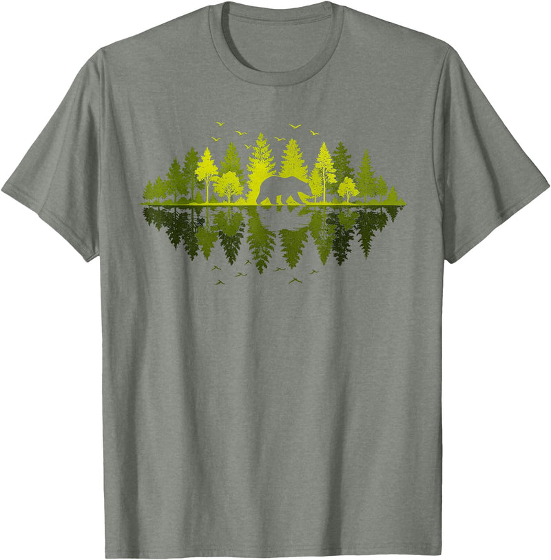 Outdoor Tree Tee Trees Reflection Wildlife Nature Animal Bear Outdoor T-Shirt - Olive Heather