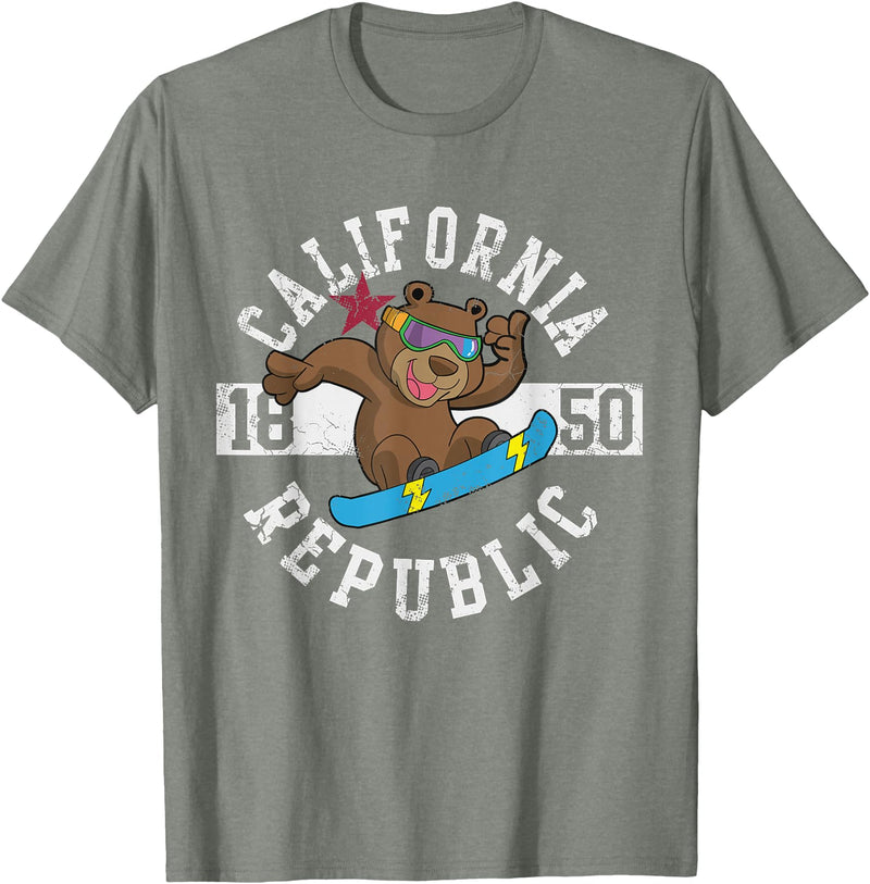 California Gift Kids Boys Girls Men Women Mom Dad California Republic Bear Snowboarder Snowboarding Snowboard T-Shirt - Olive Heather