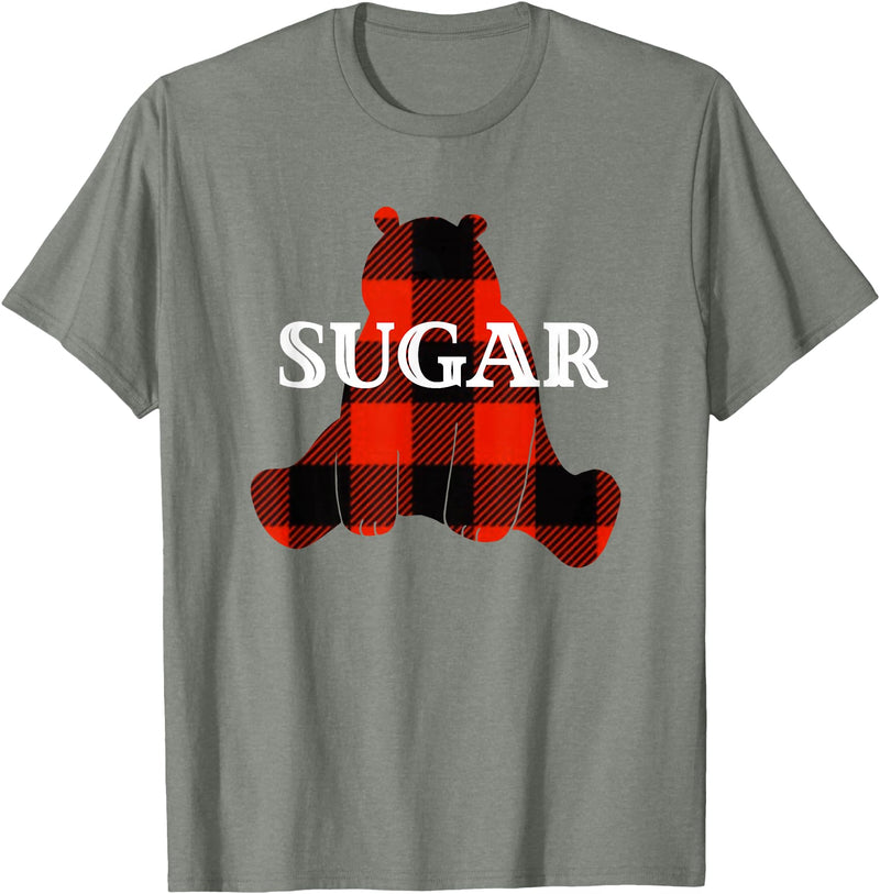 Buffalo Plaid Bear Designs Sugar Nickname Bear Buffalo Plaid Design T-Shirt - Olive Heather