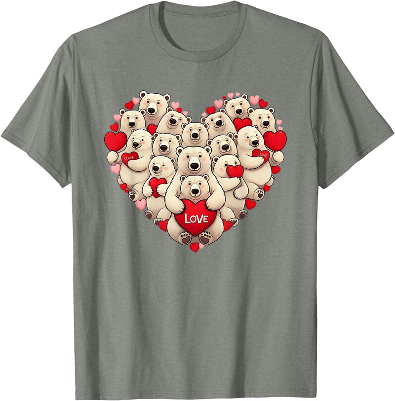 Cute Polar Bear Lovers Valentine Costume Women Men Funny Polar Bear Heart Valentine Polar Bear Womens Mens Kids T-Shirt - Olive Heather