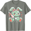 Creepy Cute Bunny Rabbit Alt Goth Grunge Horror Aesthetic T-Shirt (Black) in Olive Heather