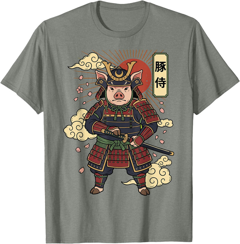 Samurai Pig Anime Japan Pig Samurai Japanese Warrior T-Shirt - Olive Heather