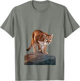 Mountain Lion Prowling and almost about to attack Mountain Lion on The Hunt and About to Pounce T-Shirt - Olive Heather