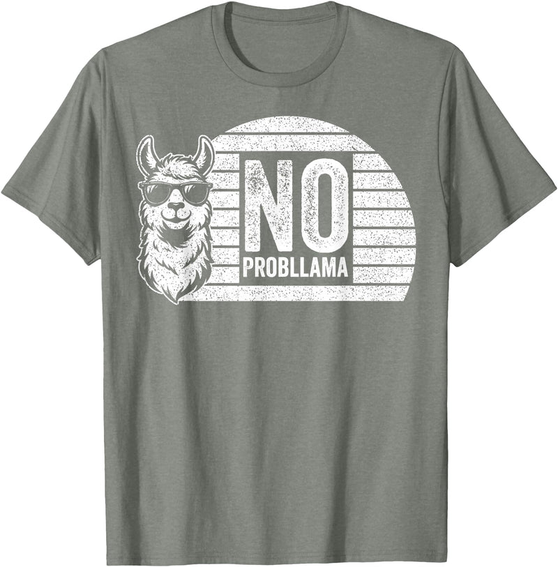 Teetro No Probllama Cool Llama Sunglasses Humor Animal T-Shirt - Olive Heather