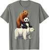 Cute Bear Panda Polar Bear Stack Funny Wildlife Funny Bears Stacked Panda Grizzly Polar Bear Trio Meme Art T-Shirt - Olive Heather