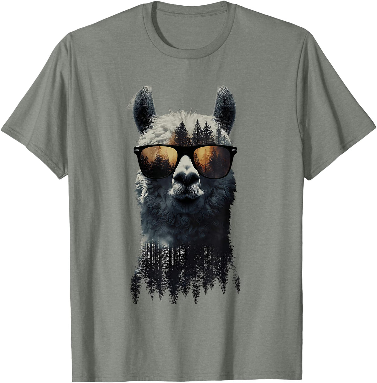 Funny Llama Lover Graphics Funny Alpaca Llama with Sunglasses Animal Graphic T-Shirt - Olive Heather
