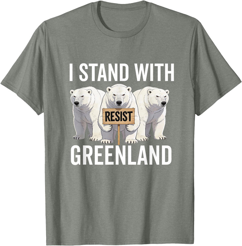 I stand with Greenland Merch Apparel I Stand with Greenland Protest Polar Bear Greenland Denmark T-Shirt - Olive Heather